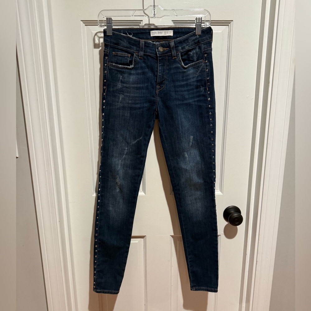 Zara Basic Denim Size 2 with Rivets - image 1
